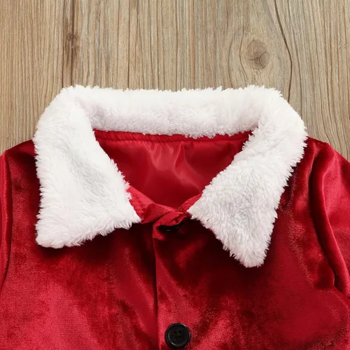 Vista 3 de HEZIOWYUN Disfraz de Papá Noel para bebés, niños y niñas, chaqueta navideña de terciopelo de manga larga + pantalones largos + sombrero de Navidad