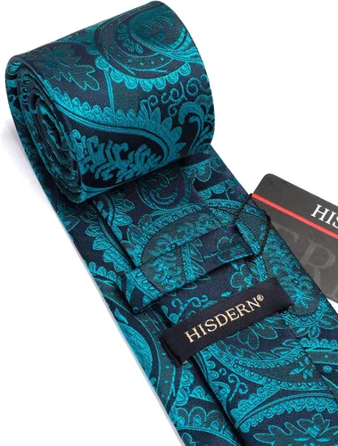 Vista 184 de HISDERN Corbatas para hombre, corbata de cachemira y bolsillo cuadrado tejido clásico floral para hombre, corbata de fiesta de boda