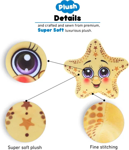 Vista 2 de DolliBu Juguete de peluche de estrella de mar amarilla, regalo de estrella de mar para niños y adultos, lindos animales de peluche para niños