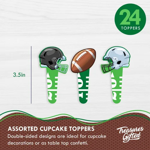 Vista 2 de Treasures Gifted Decoraciones y envoltorios para cupcakes de fútbol con el número 24 de feliz cumpleaños, decoraciones para fiestas de fútbol