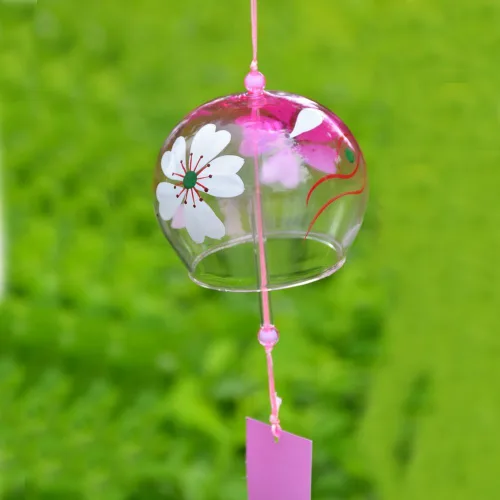 Vista 3 de Campanas de viento japonesas campanas hechas a mano de cristal cumpleaños decoración para el hogar (Sakura)