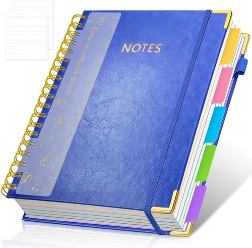 Vista 10 de Cuaderno de espiral con tapa dura, cuadernos B5 grandes de 8"x10", con divisores extraíbles y pestañas, 300 páginas, cuaderno de 5 asignaturas