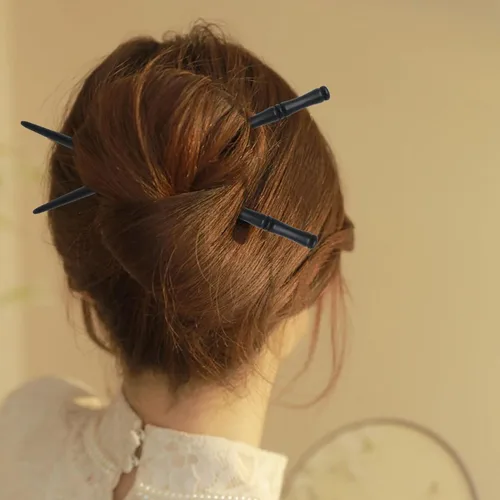 Vista 3 de Honbay 6 palillos de madera retro con forma de bambú, palillos de madera hechos a mano, soporte decorativo para el cabello para mujeres, accesorios