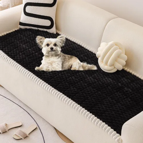 Vista 2 de vctops Funda de sofá negra de piel sintética para perros, lavable, funda mullida para sofá de 3 cojines, apta para mascotas, funda de sofá Negro