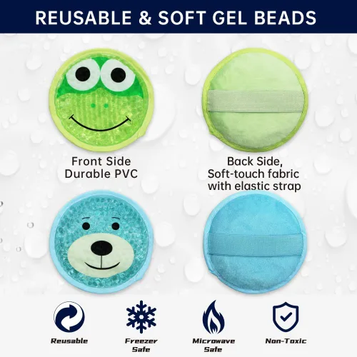 Vista 6 de Paquete de 2 paquetes de hielo de gel para lesiones, lindos paquetes de gel frío y caliente reutilizables para aliviar el dolor de fiebre, muelas