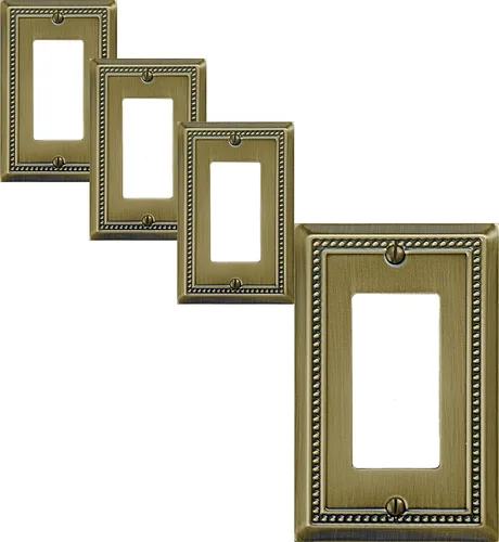 Vista 65 de OKAWYC Belaire - Cubierta para interruptor de luz de decoración individual, placa de pared de metal con cuentas, paquete de 4 unidades de bronce