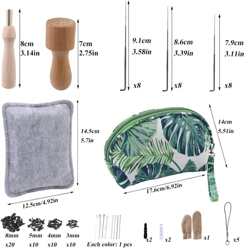 Vista 2 de IMZAY Kit de fieltro de aguja, kit de iniciación de fieltro de aguja con exquisita bolsa de almacenamiento verde, juego de 18 colores de lana, kit