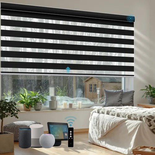 Vista 9 de SmartWings Persianas motorizadas de cebra con cenefa funcionan con Homekit Thread Alexa Z-Wave Smart de doble capa con control remoto, persiana