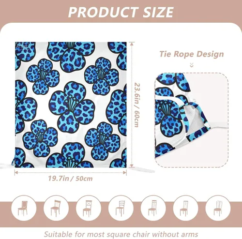 Vista 2 de Blue Flower Leopard Print Birthday Seat Cover for Classroom Chair Washable or Wedding Set of 2 Decoration Club Chair Cover protectores de sillas