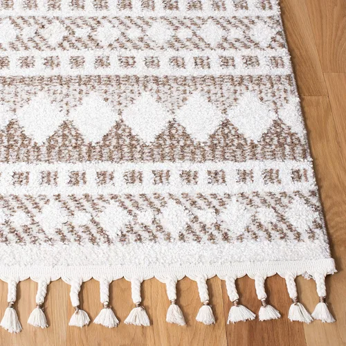 Vista 4 de SAFAVIEH Tapete grueso marroquí con borlas, 2 pies 2 pulgadas x 9 pies, color marfil y beige, no desprende pelusa y de fácil cuidado, 0.75 pulgadas