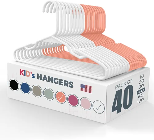 Vista 13 de Perchas de plástico para niños de 12 pulgadas, paquete de 10 unidades, fabricadas en los Estados Unidos, capacidad de 5 libras, perchas para ropa