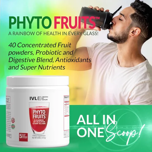 Vista 5 de IVL - Phyto Fruits Superfood Powder - Apoya la energía - Digestivo y probiótico - Antioxidante - Vegano - 40 frutas y nutrientes más 6 cepas