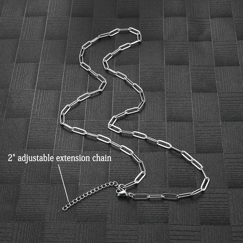 Vista 5 de Collar de cadena de eslabones de clip de acero inoxidable para mujer con extensión - color plata y oro