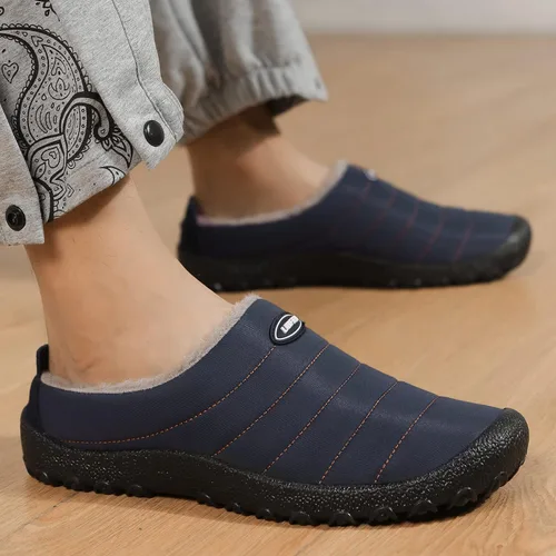 Vista 4 de UBFEN - Pantuflas cálidas de invierno para hombre y mujer con forro de felpa mullida, zapatos de casa con suela de caucho antideslizante