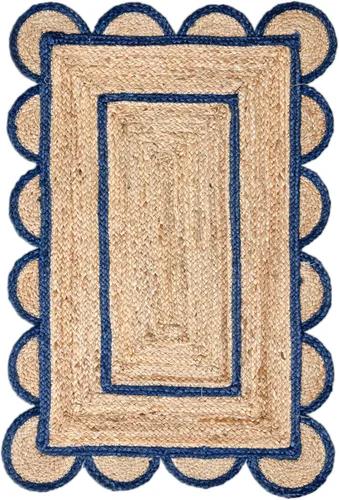 Vista 17 de Alfombra bohemia de yute con patrón festoneado (2 x 3 pies, negro)