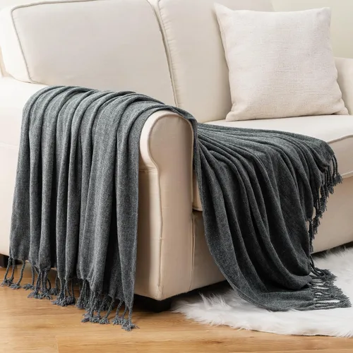 Vista 17 de BATTILO HOME Manta de Chenille Beige para Sofá, Manta Decorativa con Flecos Aterciopelados Color Caqui Tostado para Sofá Decoración del Hogar