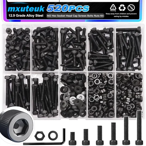 Vista 15 de mxuteuk Juego de tornillos M5 de 185 piezas, kit de tuercas, pernos y tornillos de cabeza hexagonal M5, pernos de acero de aleación de grado 12.9