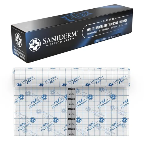 Vista 11 de Saniderm - Rollo de vendaje Flex Tattoo Aftercare - Envoltura de tatuaje ultra flexible, impermeable, estéril para una curación rápida y protección