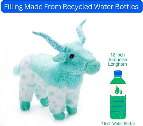 Vista 6 de The Petting Zoo Longhorn - Peluche de animal de peluche, regalos para niños, animales salvajes de la vida silvestre, juguete de peluche turquesa
