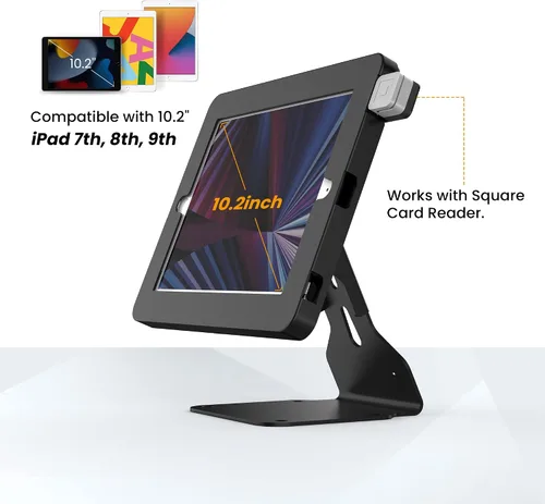 Vista 8 de Soporte para tablet compatible con iPad de 10.2 pulgadas, generación 7, 8, 9ª, de metal pesado, giratorio, giratorio, para escritorio