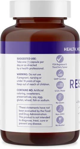 Vista 3 de Merlot Cápsulas de Resveratrol de 500 mg – 60 unidades – Beauty Within Suplemento antienvejecimiento sin OMG sin gluten – Hecho en Estados Unidos