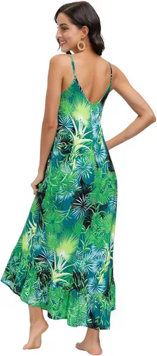 Vista 6 de BUENOS NINOS - Vestido largo hasta el tobillo para mujer, con cuello en V, estampado floral, de estilo bohemio, con tirantes delgados ajustables