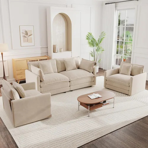 Vista 49 de 76.7" Cloud Couch for Living Room, Deep Seat Loveseat Sofa, Beige Breathable Chenille, 2-Seats Couch for Apartment Small Spaces, Pocket Spring