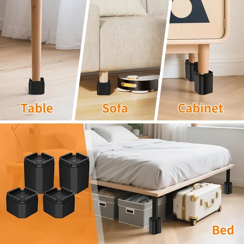 Vista 8 de Paquete de 4 elevadores de muebles ajustables de 2 pulgadas, elevadores de cama cuadrados, elevadores de cama resistentes, elevadores apilables
