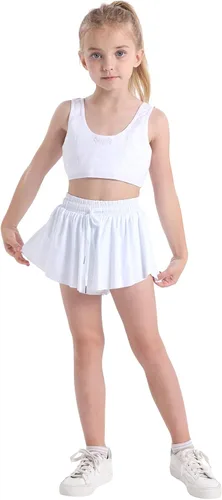 Vista 6 de Paquete de 3 pantalones cortos fluidos 2 en 1 para niñas, falda de mariposa con bolsillos para baile, escuela, correr, gimnasio, fitness, dormir
