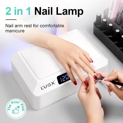 Vista 2 de L'UGX Lámpara Profesional de Curado de Uñas para Secador de Esmalte en Gel 72W Luces LED UV para Uñas con Almohada Reposabrazos y Bandeja Retráctil