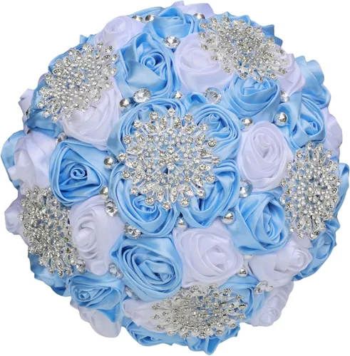 Vista 21 de Ramo de Boda Nupcial Rosa Rubor y Marfil con Broche Dorado Brillante con Diamantes de Imitación para Novia Dama de Honor Quinceañera Ramo de Flores