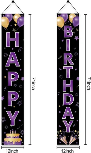Vista 2 de Cartel de feliz cumpleaños de color morado dorado para mujeres y niñas, letrero de feliz cumpleaños morado, suministros de fiesta, 16, 21, 30, 40