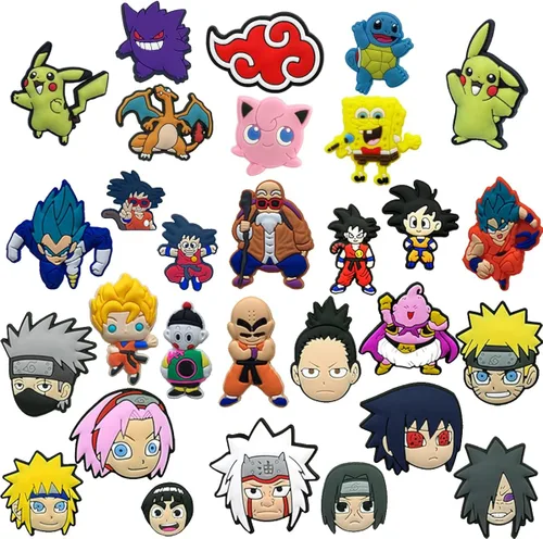 Vista 3 de Paquete de 100 bonitos dijes de anime al azar para niños y niñas, bonitos pines de zapatos de dibujos animados para decoración, pulseras, regalos
