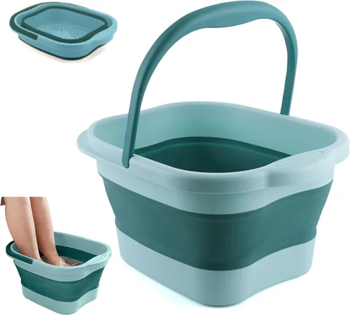 Vista 12 de Tina de baño plegable para pies y spa para niñas y mujeres, cubeta inflable para remojar pies con asa y punto de acupuntura para masaje de pies, rosa