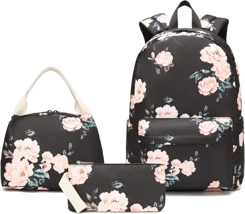 Vista 9 de Juego de mochila escolar de lona ligera para adolescentes, niñas, mujeres, niños, bolsa de libros universitaria para laptop de 14 pulgadas, Portátil
