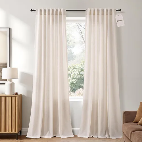 Vista 22 de Naturoom Cortinas de lino de 96 pulgadas de largo y 8 pies para sala de Crema Beige
