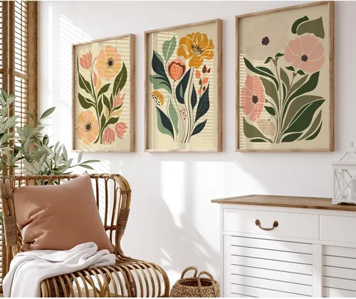 Vista 19 de Tanmart Arte de pared botánico vintage, lienzo floral antiguo, arte de pared, impresiones de flores neutrales, póster vintage de granja, pintura