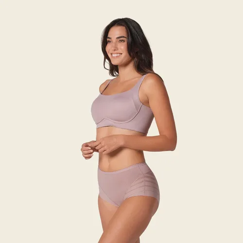 Vista 5 de Leonisa Ropa interior invisible de cintura alta con control de abdomen y encaje a rayas - Bragas moldeadoras para mujer