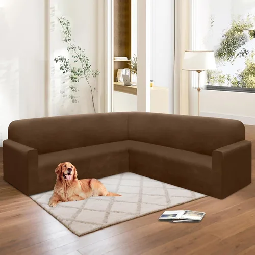 Vista 69 de HDCAXKJ Fundas de sofá seccional de esquina de terciopelo elástico en forma de L, juego de fundas deslizantes suaves y gruesas en forma de U
