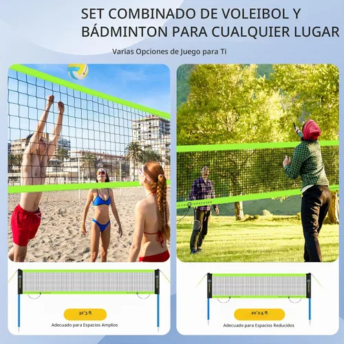 Vista 7 de Portable Outdoor Volleyball Badminton Combo Net Set with 2 Nets Negro