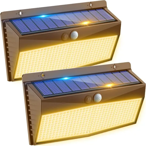 Vista 19 de 368 luces LED solares para exteriores con sensor de movimiento, valla solar con 3 modos de iluminación, seguridad alimentada, impermeable