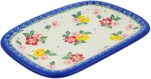 Vista 21 de Auténtico plato de cerámica polaca de 10 pulgadas en diseño amarillo hecho a mano en Bolesławiec Polonia por Ceramika Bona + certificado