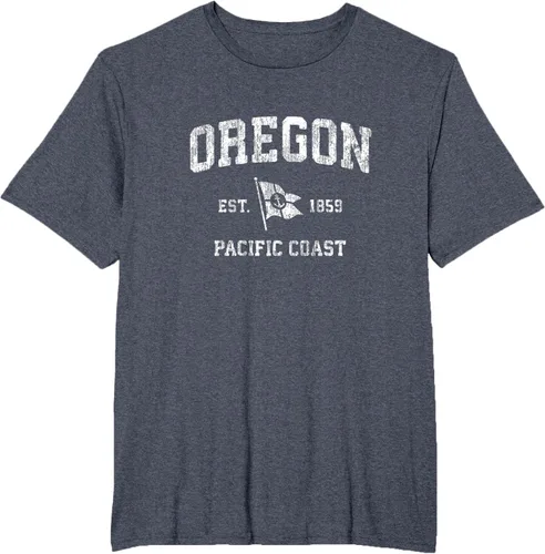 Vista 82 de Oregon Vintage barco ancla bandera diseño de West Coast Retro Tee, hombre S, Arándano