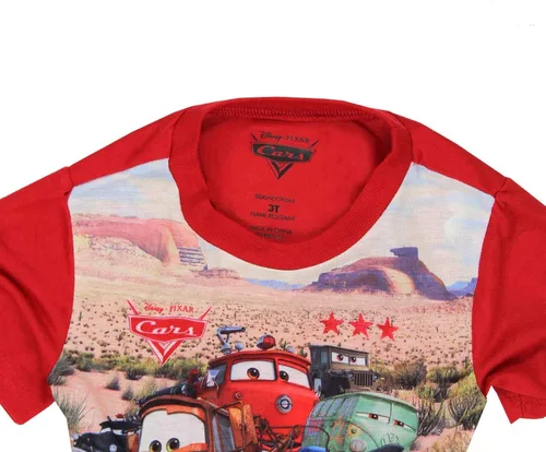 Vista 5 de Disney Cars - Conjunto de pijama de 2 piezas de manga corta para niños pequeños, Multi