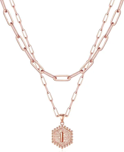 Vista 23 de M MOOHAM - Delicado collar de oro para mujer, de 14 quilates, en capas, lindos collares con letra hexagonal con inicial para mujer, regalos
