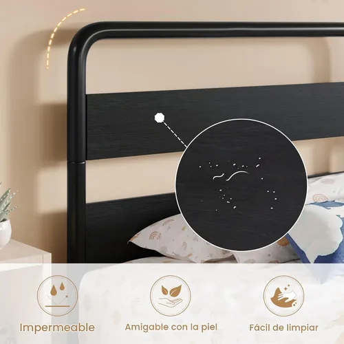 Vista 4 de SHA CERLIN Marco de cama de metal tamaño individual con cabecera de madera