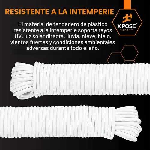 Vista 5 de Cuerda de plástico de 5/32 pulgadas x 50 pies, línea de ropa blanca para colgar y secar la ropa, línea de lavandería de plástico trenzado resistente