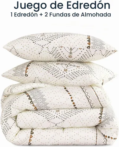Vista 2 de Wake In Cloud - Juego de edredón bohemio, ropa de cama estilo granja occidental azteca de aspecto neutro, ropa de cama suave y ligera, 3 piezas Beige