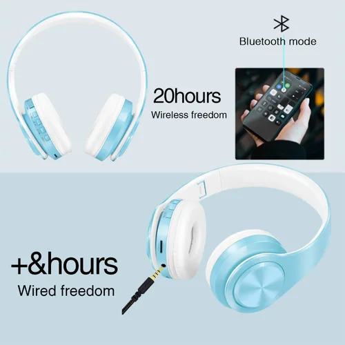 Vista 5 de RAT TAIL V5.0 Auriculares Bluetooth sobre la oreja, auriculares estéreo inalámbricos y con cable plegables micro SD/TF, FM para teléfono celular