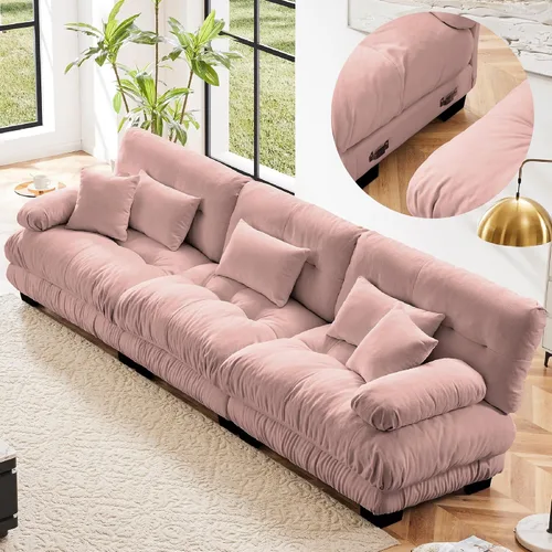 Vista 19 de KEIKI Sofá modular de 94 pulgadas con 4 almohadas, cómodo juego de sofá biplaza Cloud para sofá de asiento profundo suave y profundo, sofá biplaza